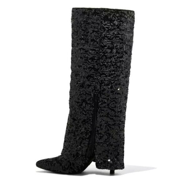 A New Day Abba Sequin Fold Over Tall Boots with Memory Foam Size 7 1/2 NWT - Picture 2 of 7